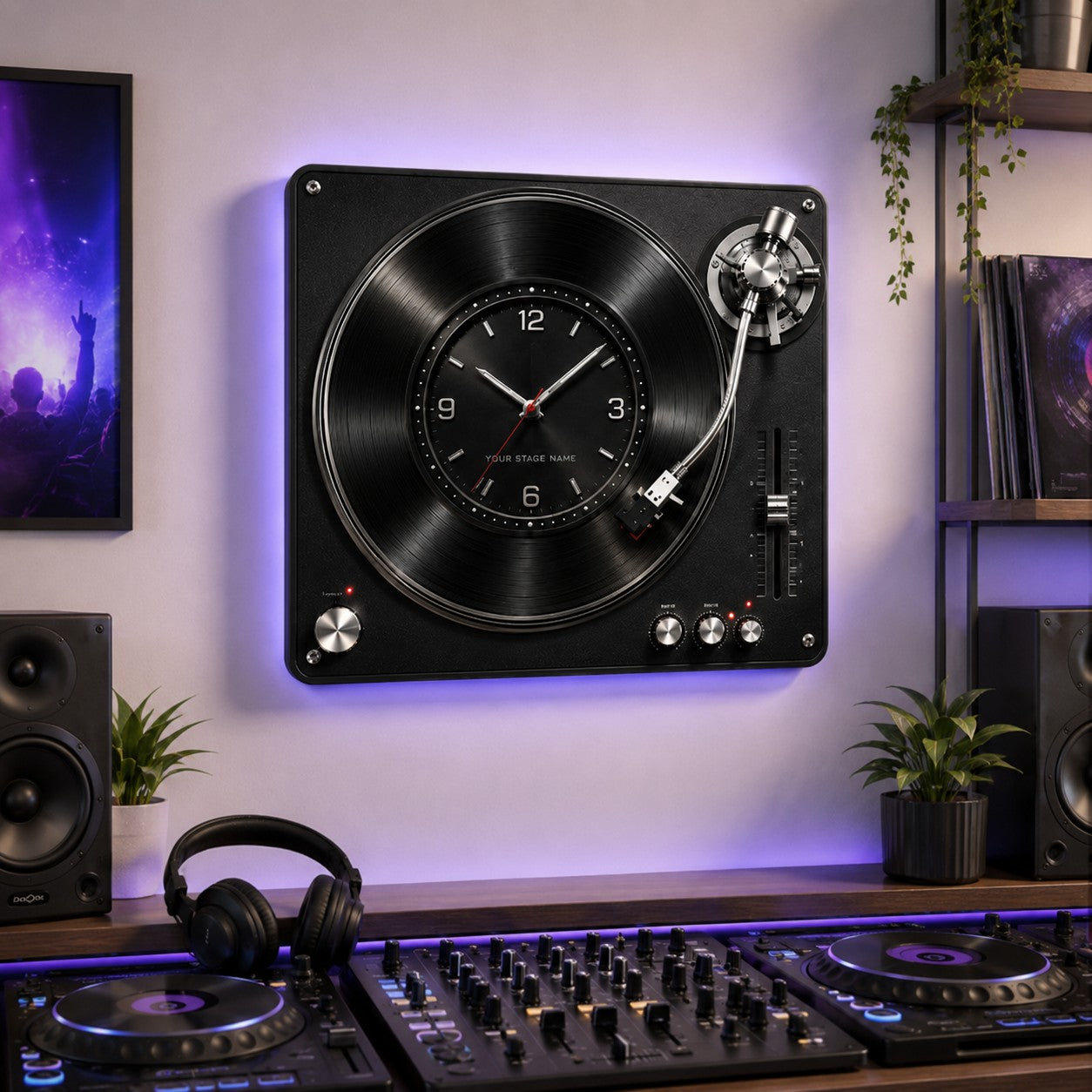 Custom DJ Turntable Custom Name Wall Clock — personalized with a custom name