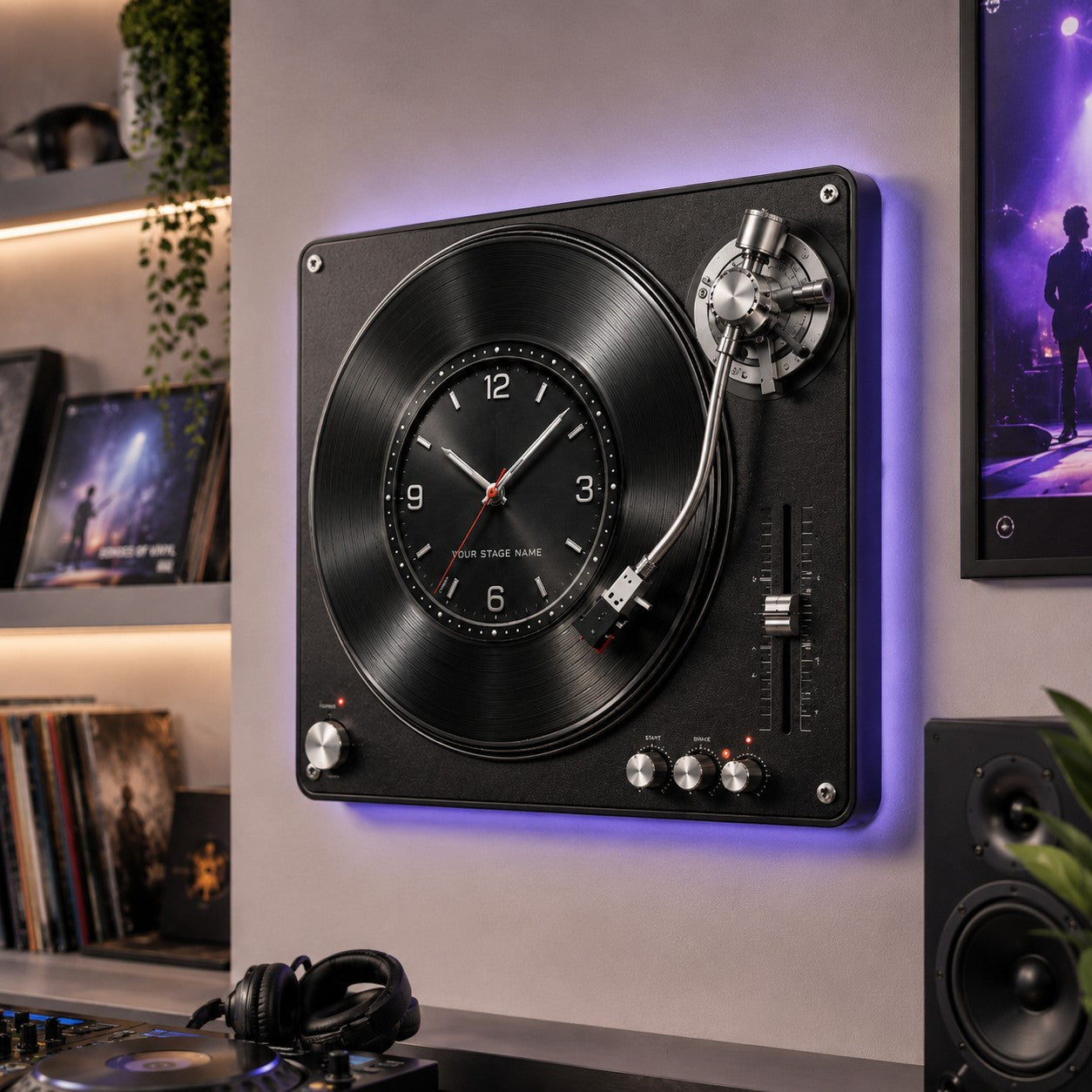 Custom DJ Turntable Custom Name Wall Clock — personalized with a custom name