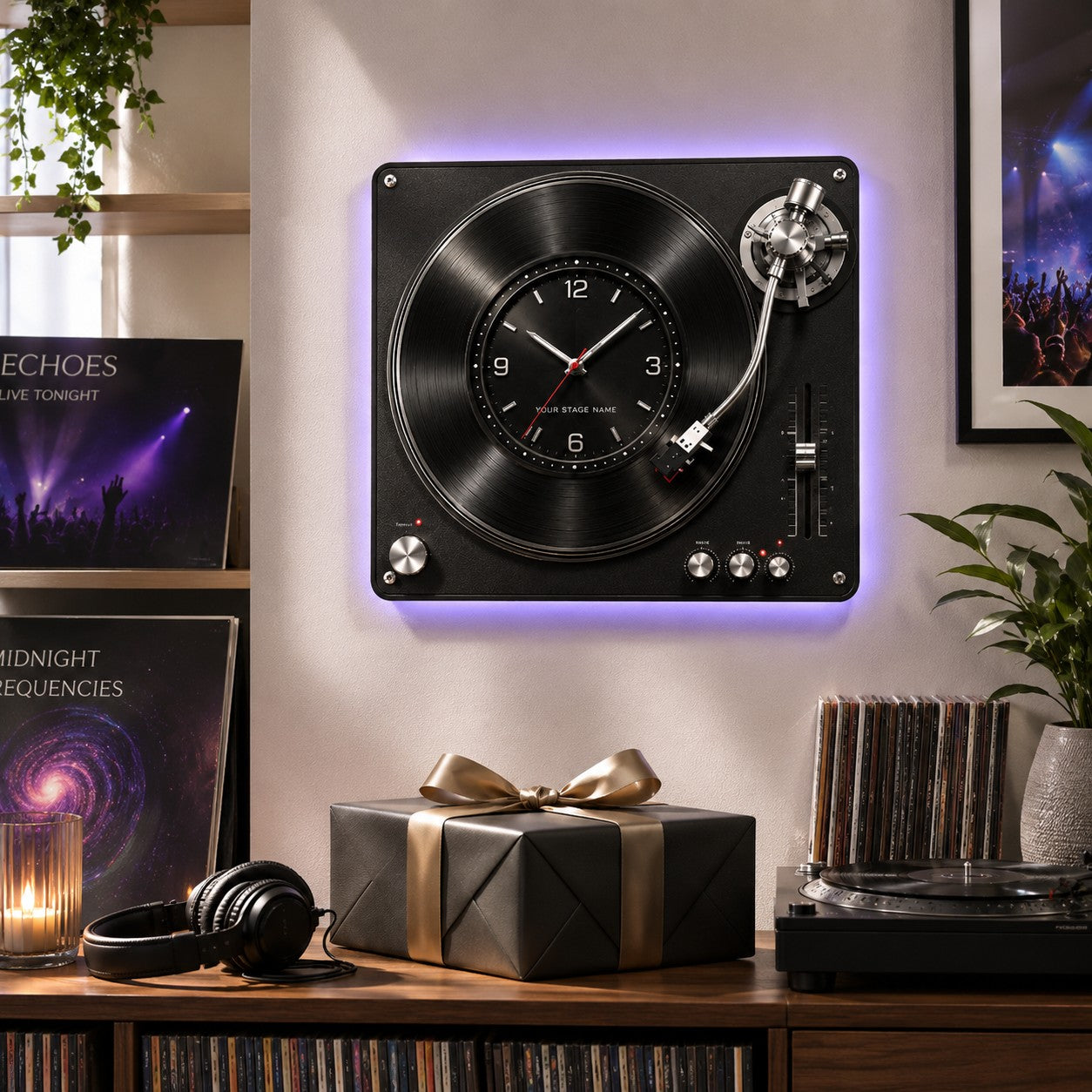 Custom DJ Turntable Custom Name Wall Clock — personalized with a custom name