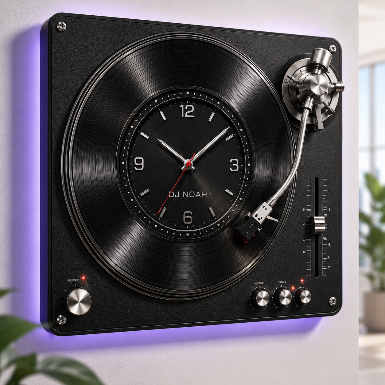 Custom DJ Turntable Custom Name Wall Clock — personalized with a custom name