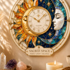 Personalized Sun Moon Sacred Space Wall Clock with a custom name set into the design