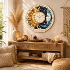 Personalized Sun Moon Sacred Space Wall Clock with a custom name set into the design
