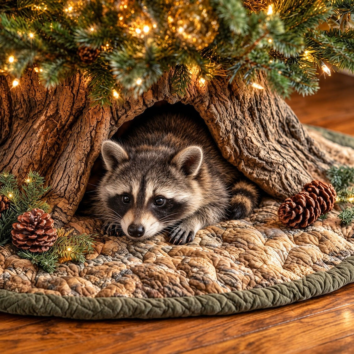 Raccoon Den Christmas Tree Skirt