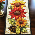 Sunflowers with Leopard Print Leaves Table Runner