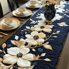 White Magnolias on Navy Branches Table Runner