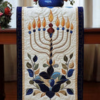Menorah with Folk Art Leaves Table Runner