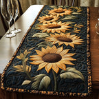 Large Sunflower on Dark Green Table Runner