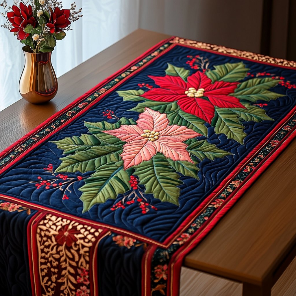 Radiant Poinsettia Blossom Table Runner