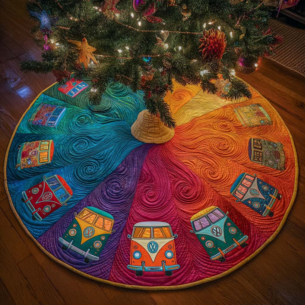 Rainbow Camper Joy Christmas Tree Skirt
