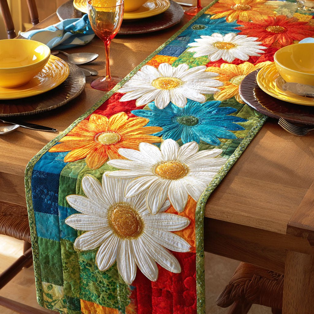 Rainbow Daisy Field Table Runner