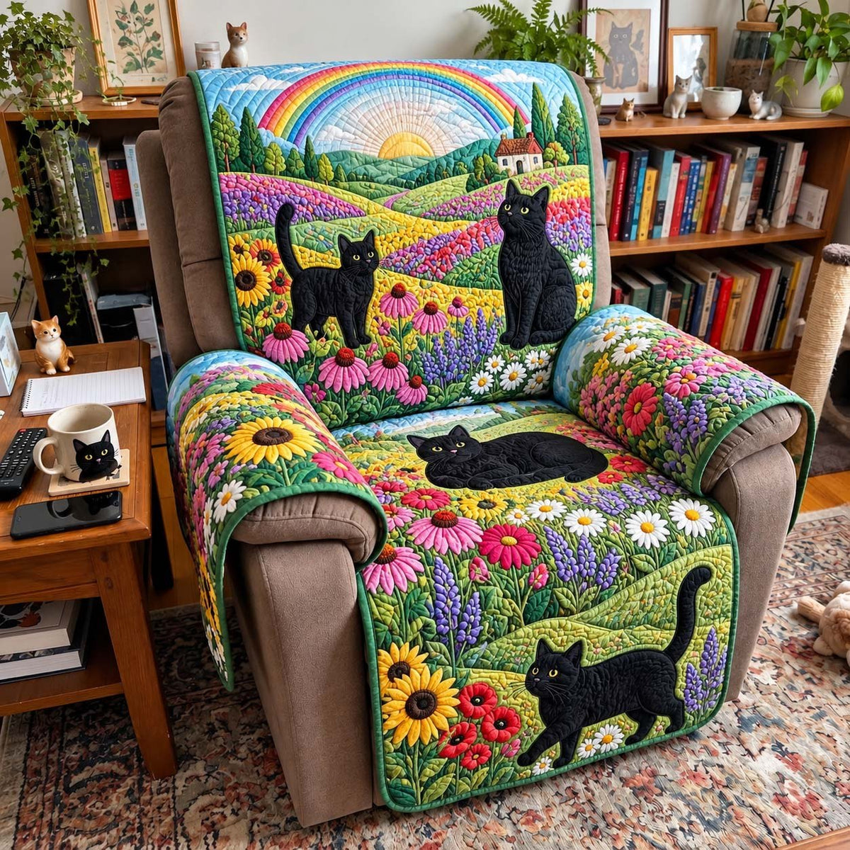 Rainbow Meadow Black Cats Sofa Cover