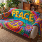 Peace on Rainbow Tie Dye Sofa Cover