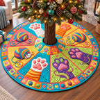 Rainbow Yarn Paws Christmas Tree Skirt
