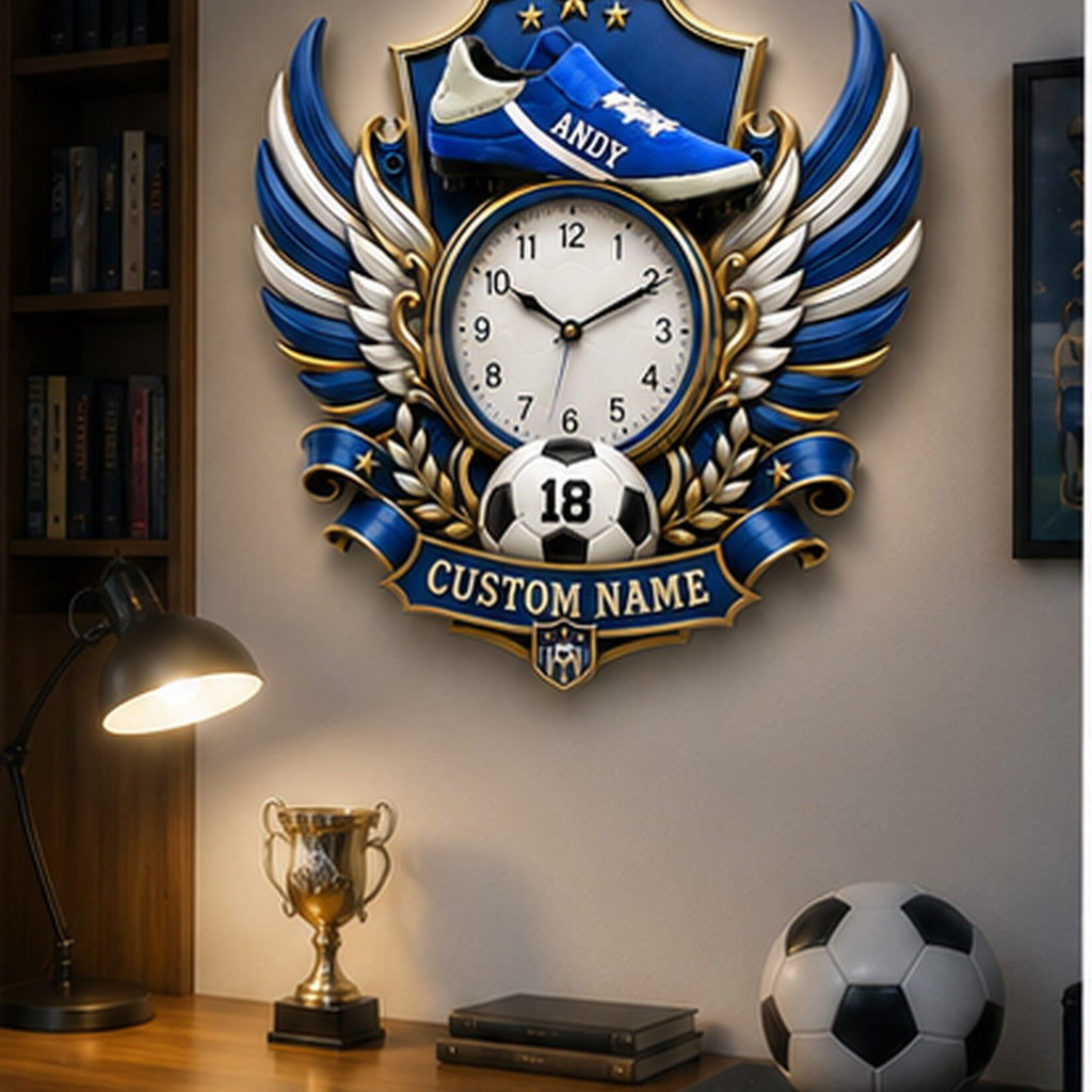 Youth Soccer Bedrooms Custom Name Wall Clock — personalized with a custom name