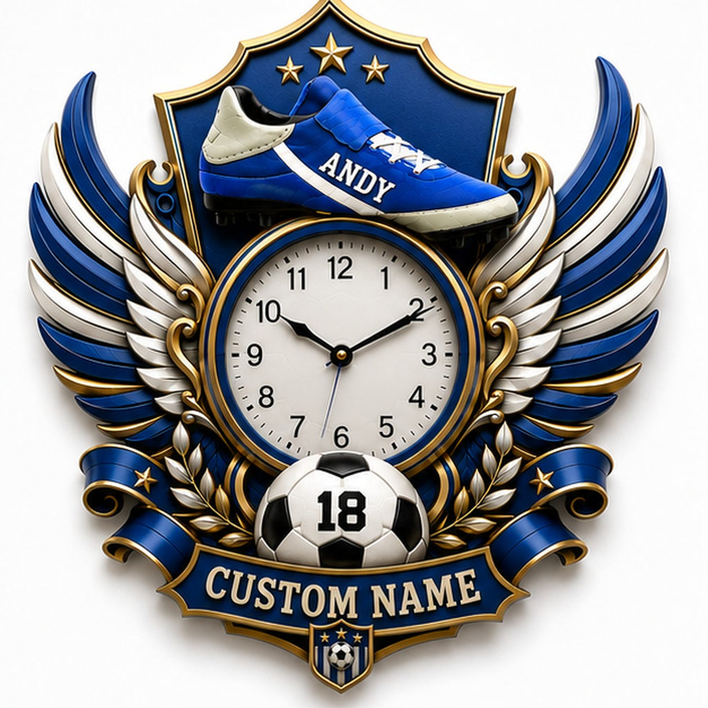 Youth Soccer Bedrooms Custom Name Wall Clock — personalized with a custom name