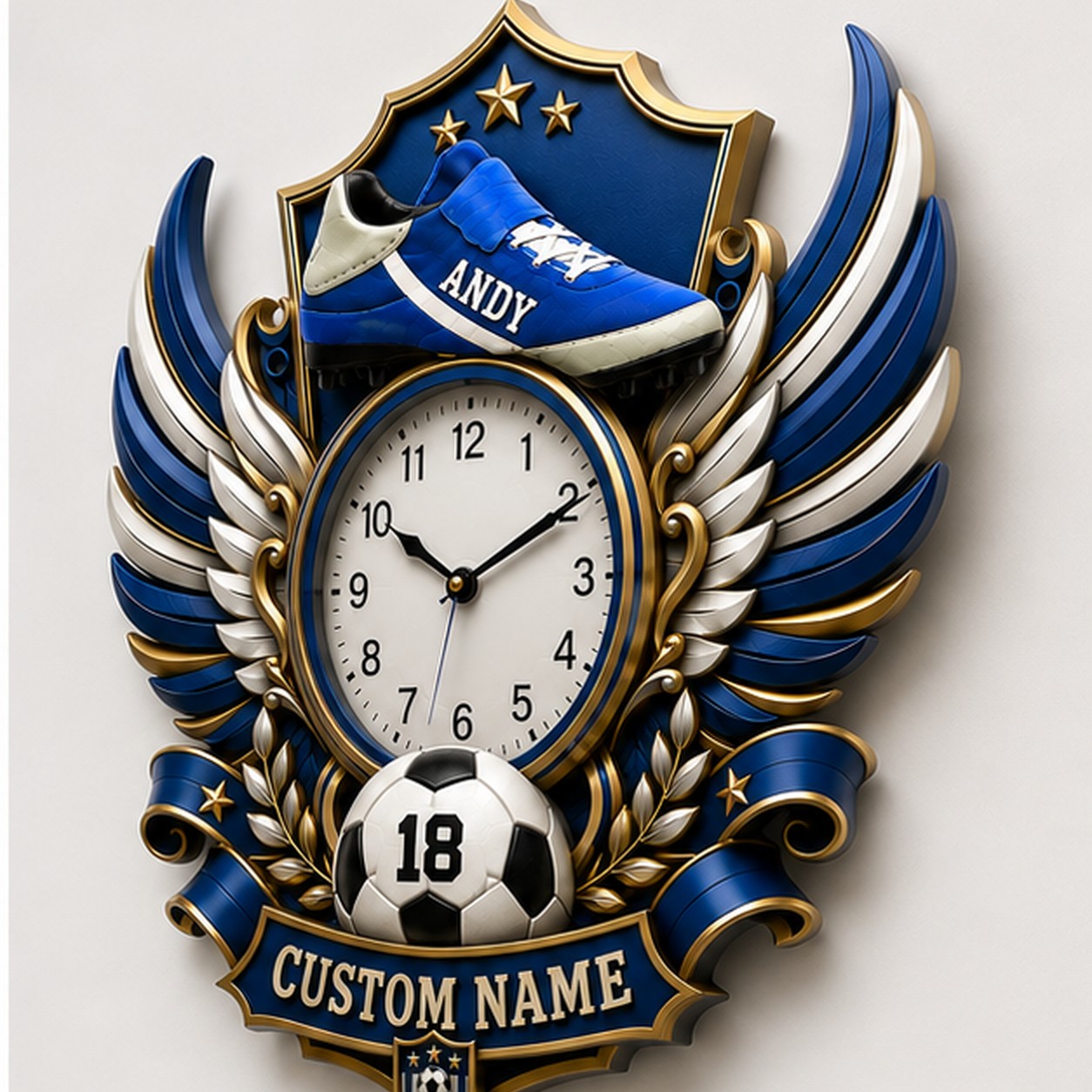 Youth Soccer Bedrooms Custom Name Wall Clock — personalized with a custom name