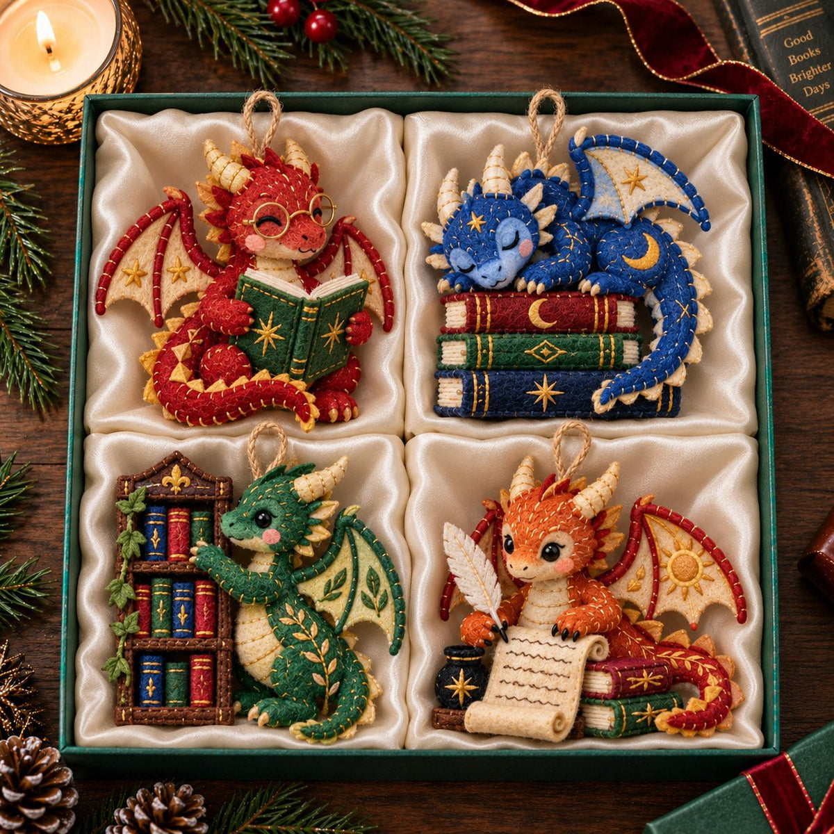 Reading Dragon Ornament Gift Set