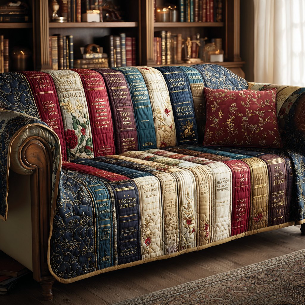 Book Spines in Blue and Red Rows Sofa Cover