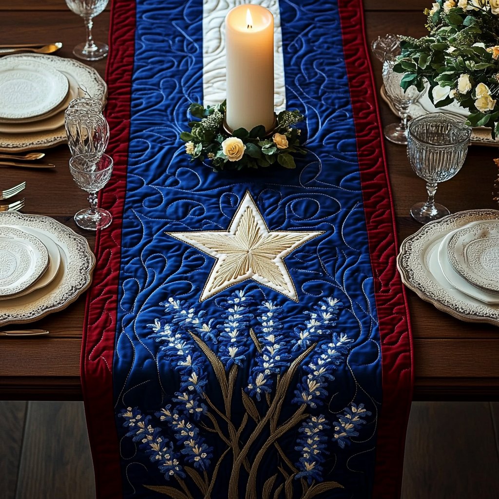 Texas Flag Star with Bluebonnets Table Runner