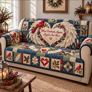 Red Cardinal Evergreen Sofa Cover - Made to Order