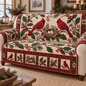 Red Cardinals Holly Nest Sofa Cover - Made to Order