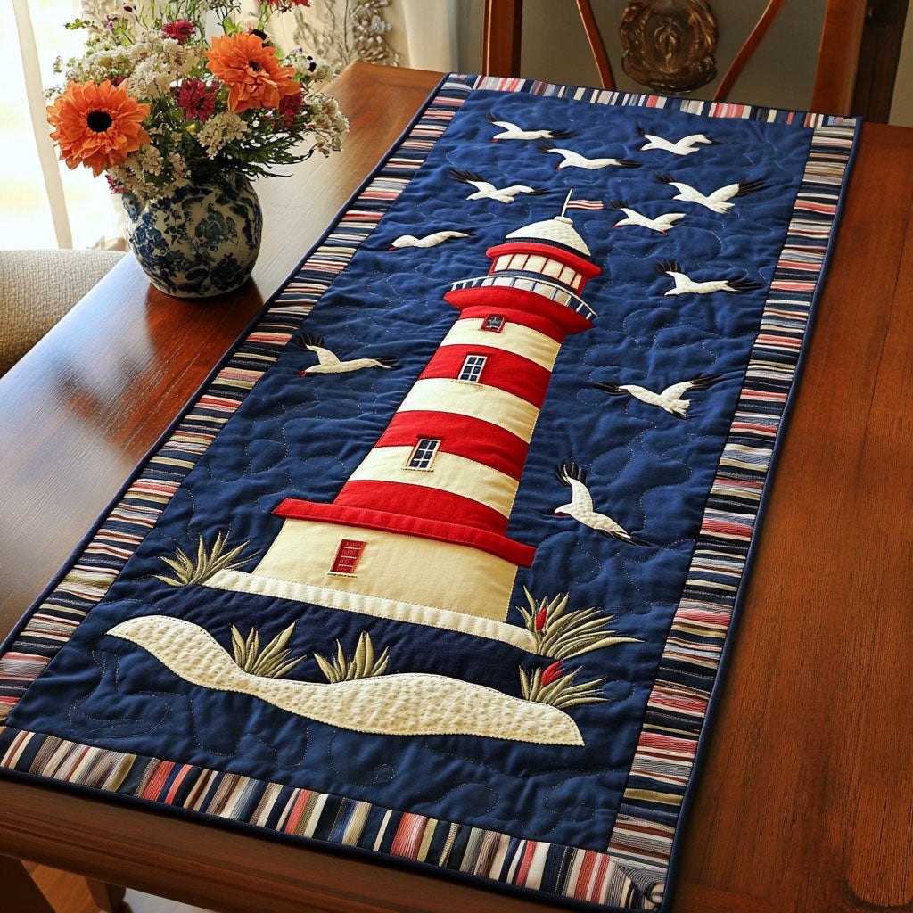 Red Striped Lighthouse Table Runner