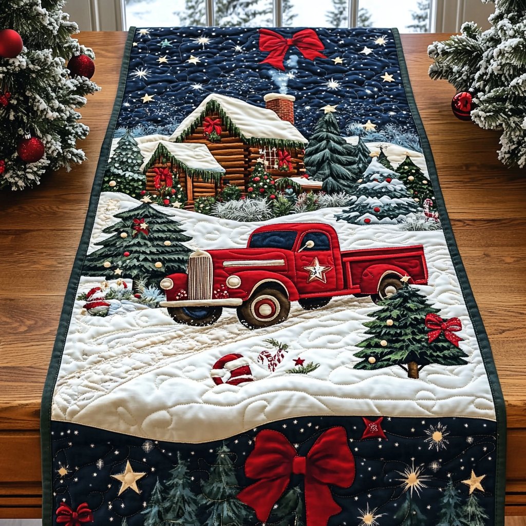 Red Truck Winter Journey Table Runner
