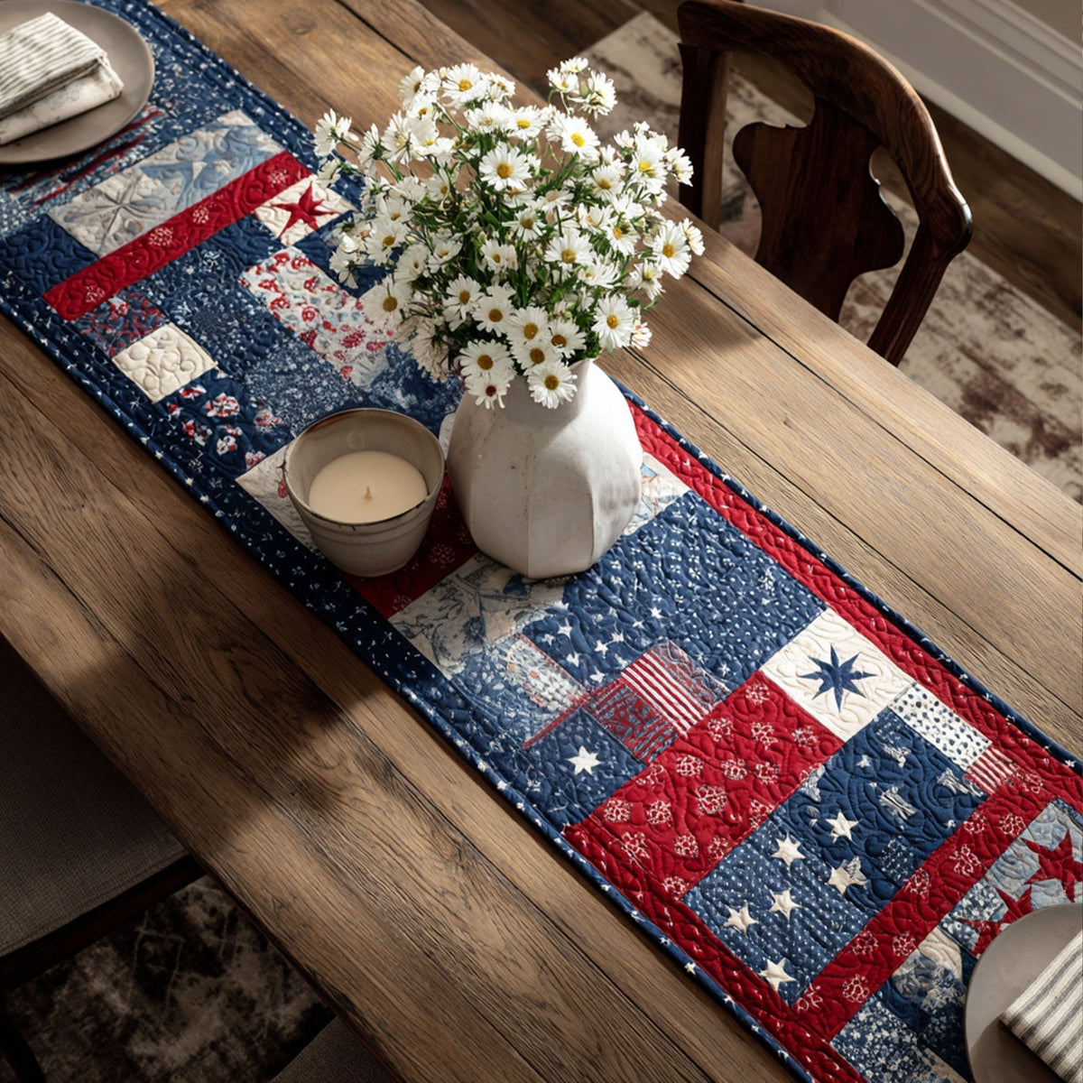 Red White Blue Blocks Table Runner