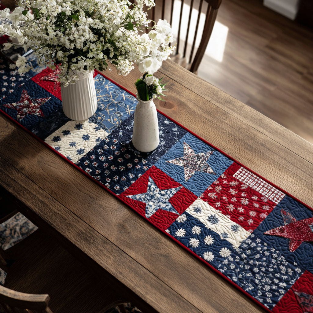Red White and Blue Squares Table Runner