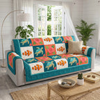 Sea Turtles and Clownfish on Teal Sofa Cover
