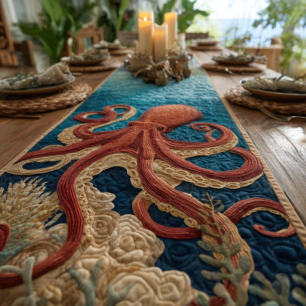 Octopus on Teal Water Table Runner