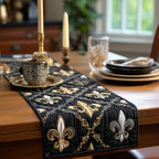 Fleur de Lis on Black and Gold Table Runner