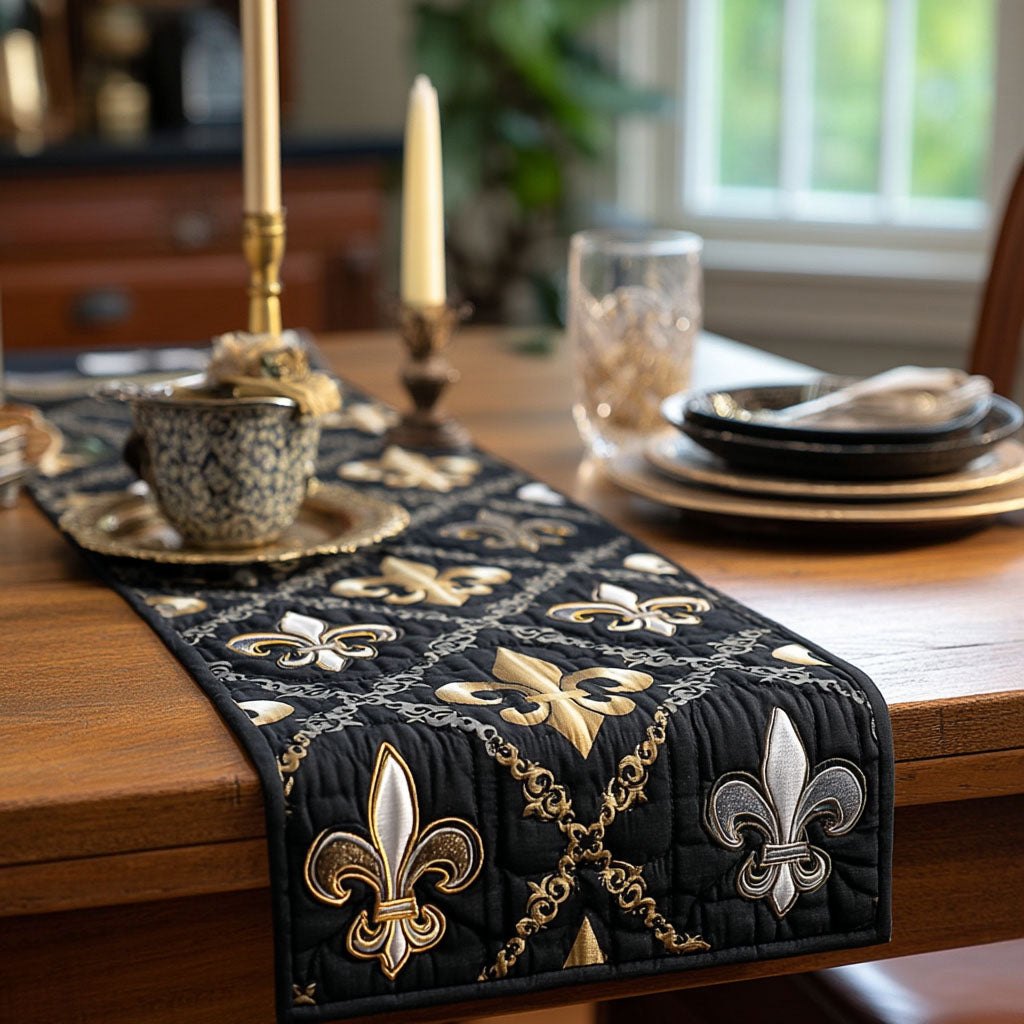 Fleur de Lis on Black and Gold Table Runner