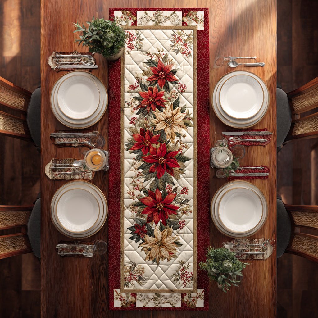 Regal Poinsettia Stripe Table Runner