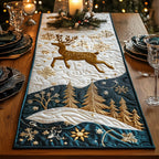 Golden Reindeer on Navy with Trees Table Runner