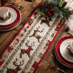 Deer Blocks in Red and Cream Table Runner