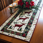 Red Deer on Green Blocks Table Runner