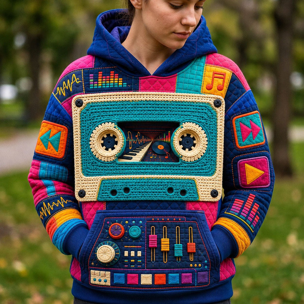 Retro Cassette Beats hoodie, all-over print