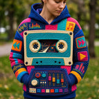 Retro Cassette Beats hoodie, all-over print