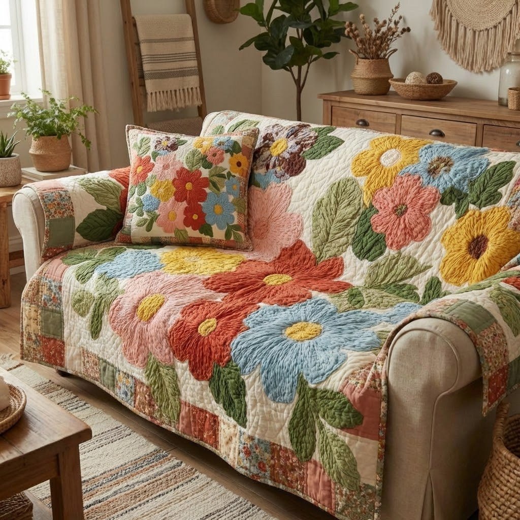 Retro Daisy Curtains Sofa Cover