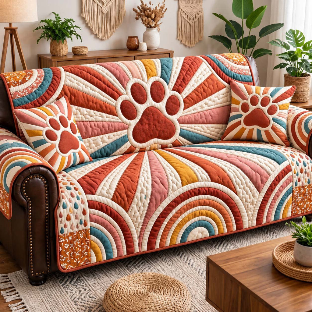 Retro Paw Rainbow Sofa Cover