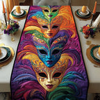 Colorful Carnival Masks with Feathers Table Runner