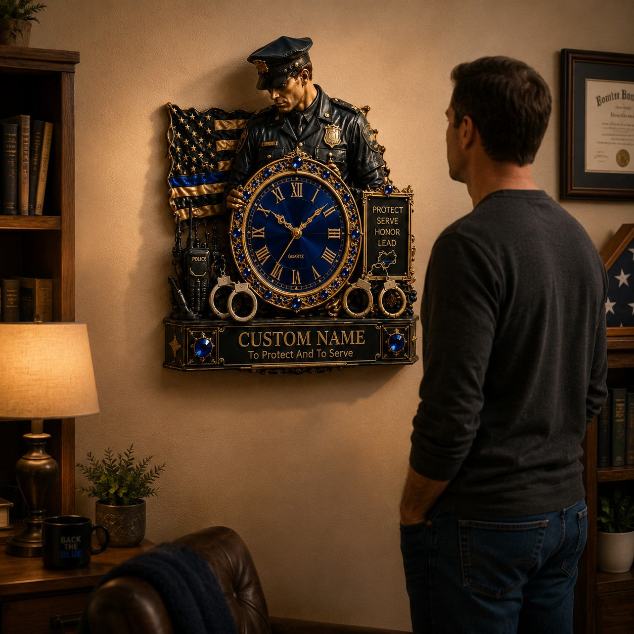 Police officer Custom Name Wall Clock — personalized with a custom name
