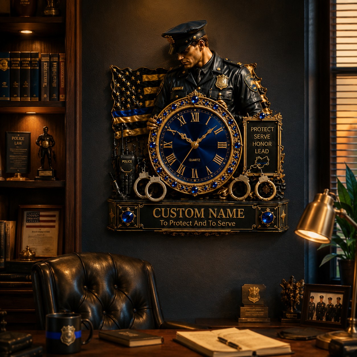 Police officer Custom Name Wall Clock — personalized with a custom name