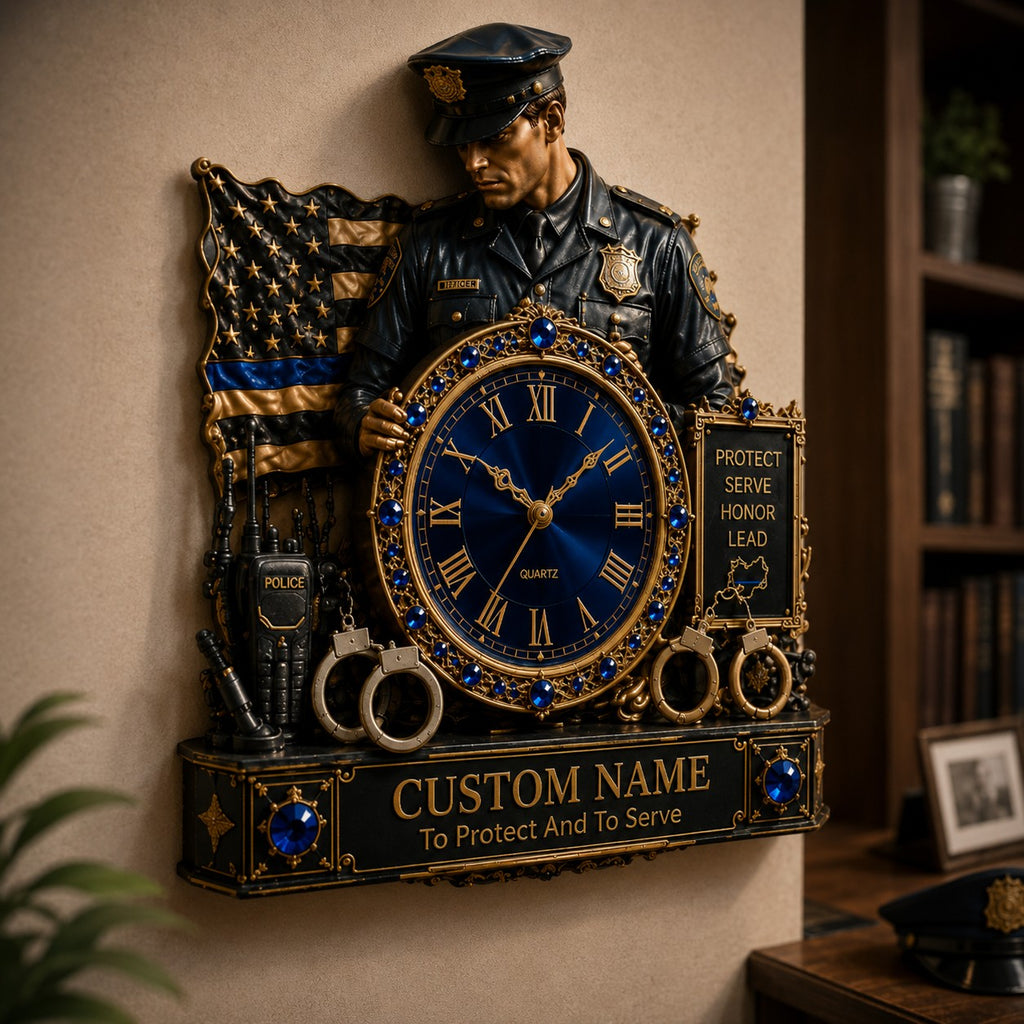 Police officer Custom Name Wall Clock — personalized with a custom name