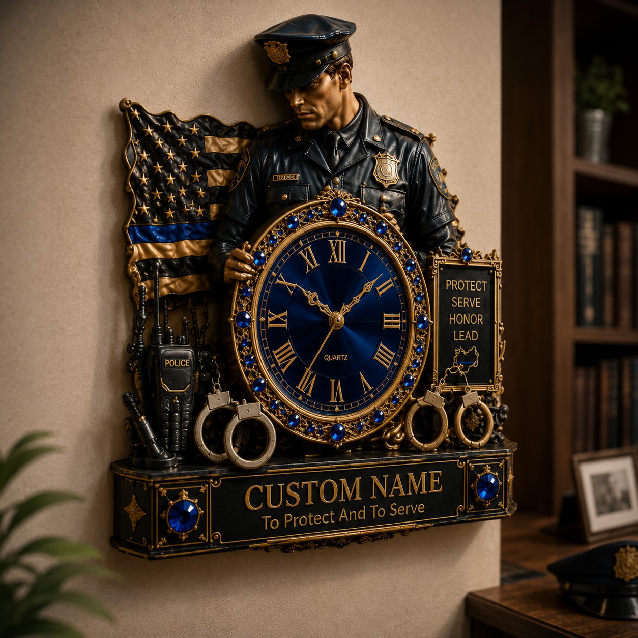 Police officer Custom Name Wall Clock — personalized with a custom name