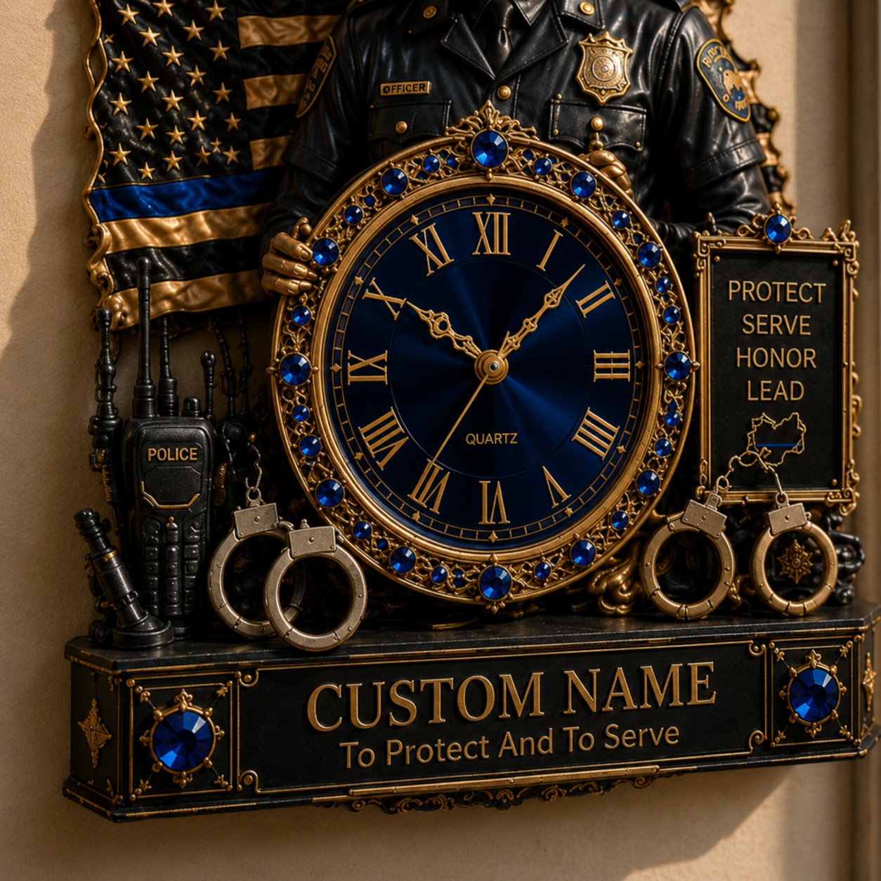 Police officer Custom Name Wall Clock — personalized with a custom name