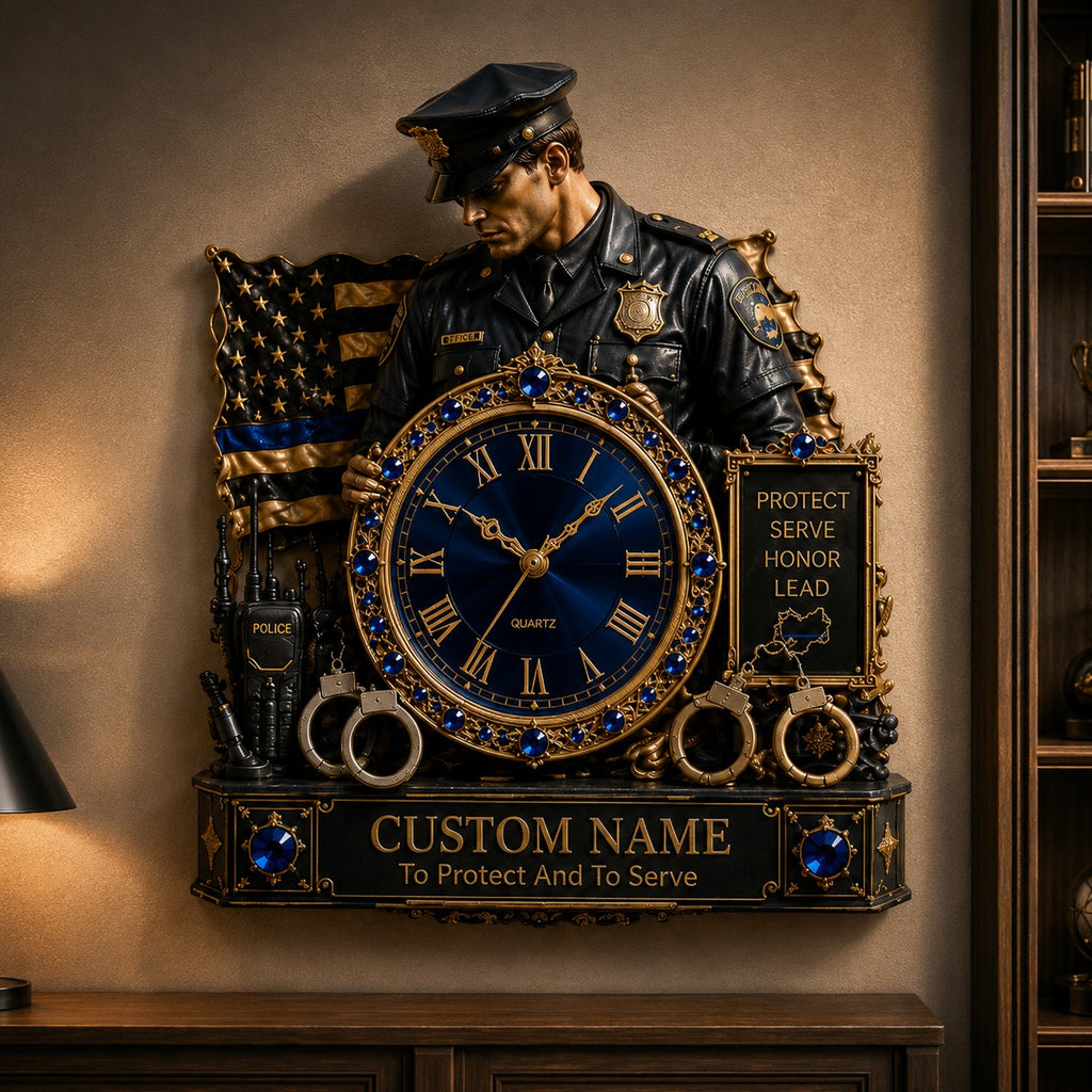 Police officer Custom Name Wall Clock — personalized with a custom name