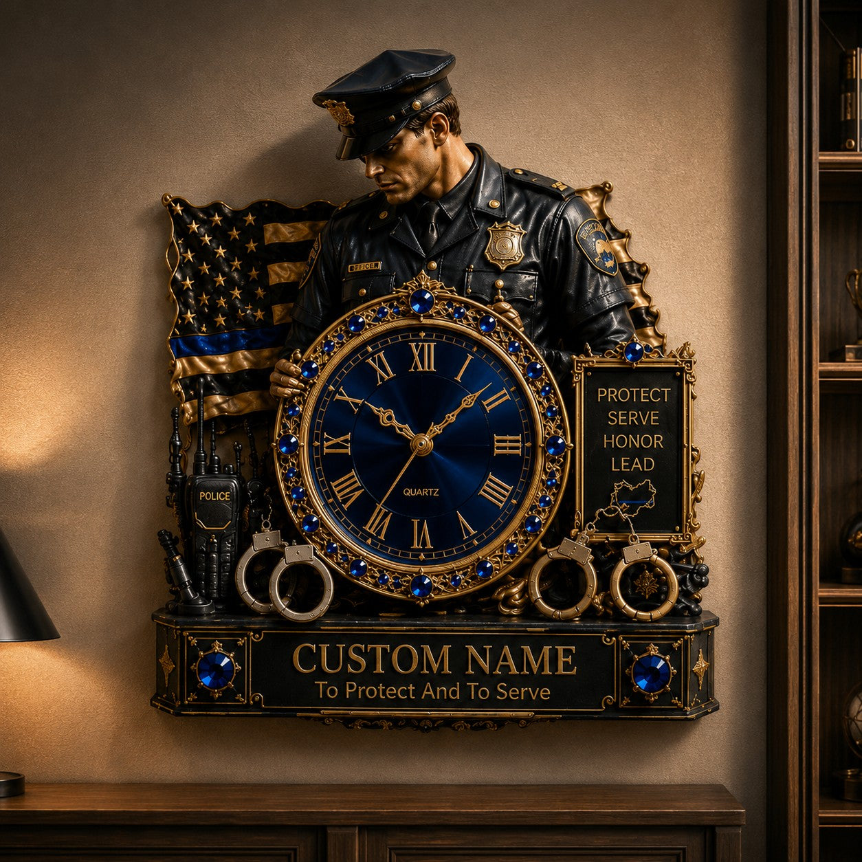 Police officer Custom Name Wall Clock — personalized with a custom name