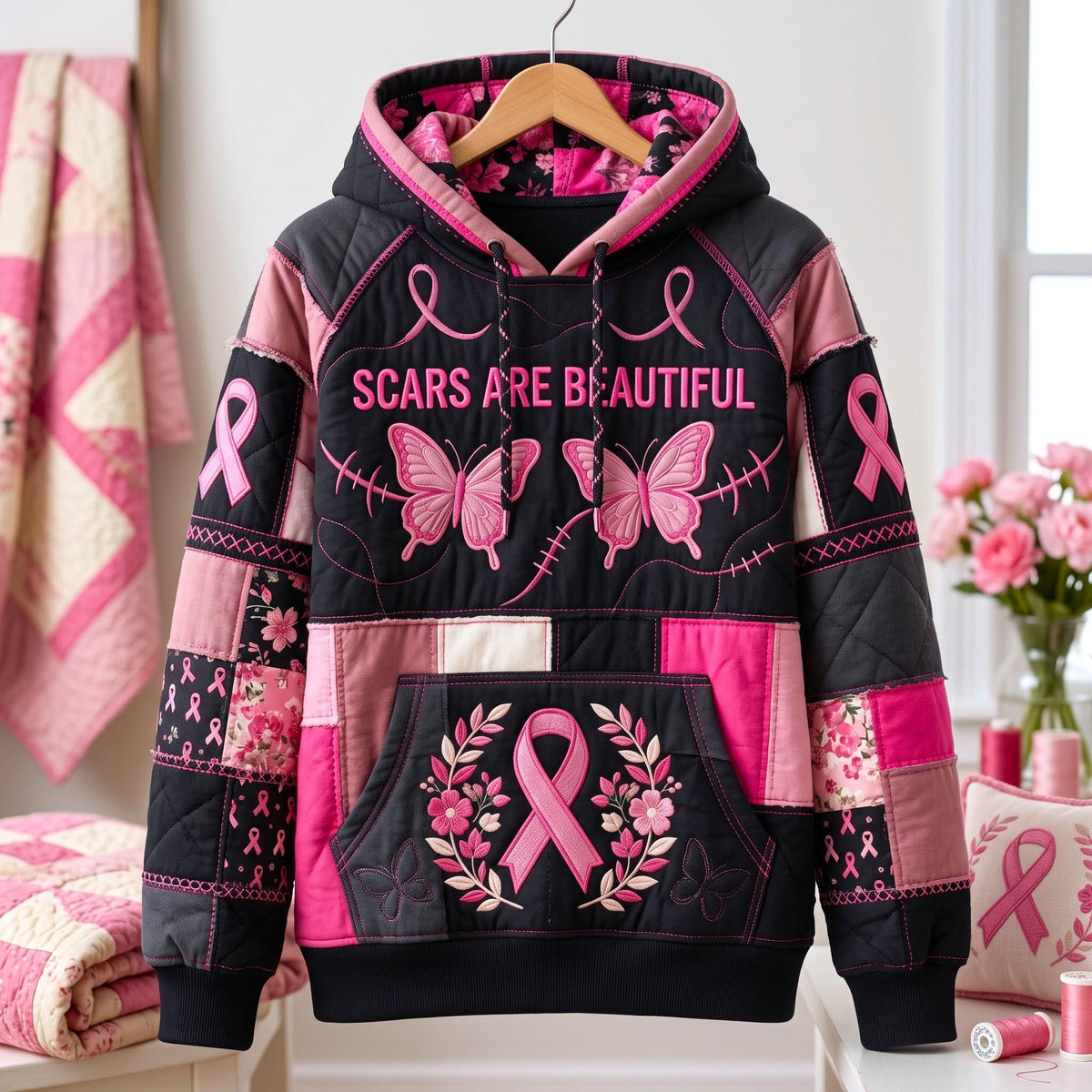 Ribbon Bloom hoodie, all-over print